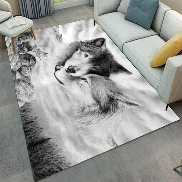 Couple Wolf Rectangle Rug 11