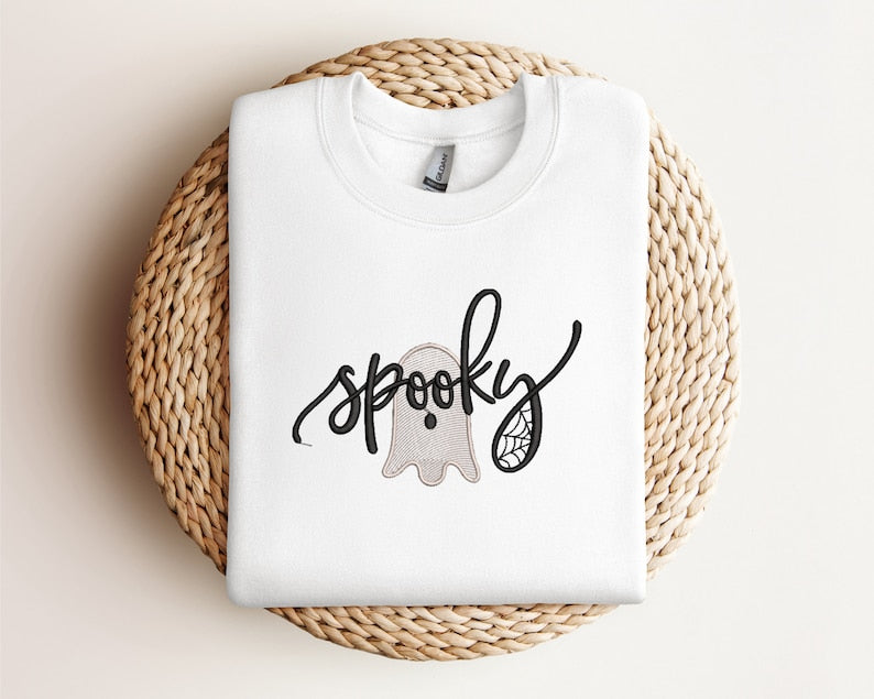 Cute Ghost Embroidered Halloween Sweatshirt Crewneck Sweatshirt All Over Print Sweatshirt For Women Sweatshirt For Men Sws2606