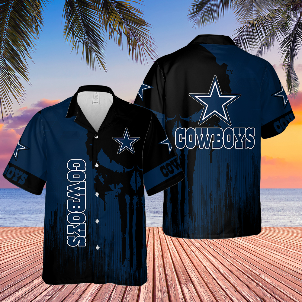 Black Custom Skull Dallas Cowboys Hawiian Shirt Print Full 3D