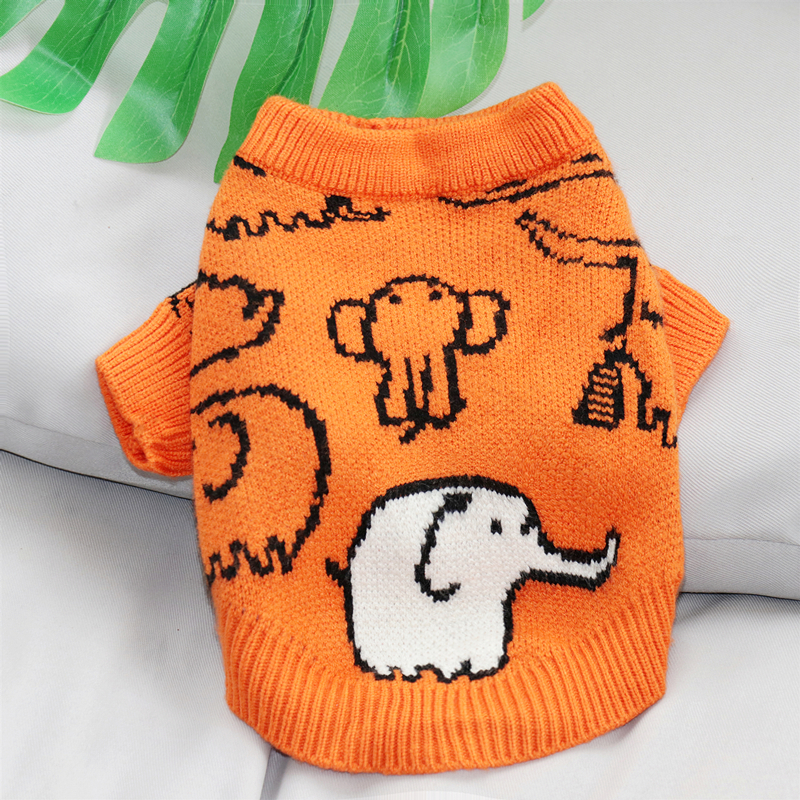 Orange Elephant Puppy Sweater Pet Fall/Winter Apparel Animal Pattern Dog Clothes Teddy Bichon Soft Pullover Warm Pet Supplies alx