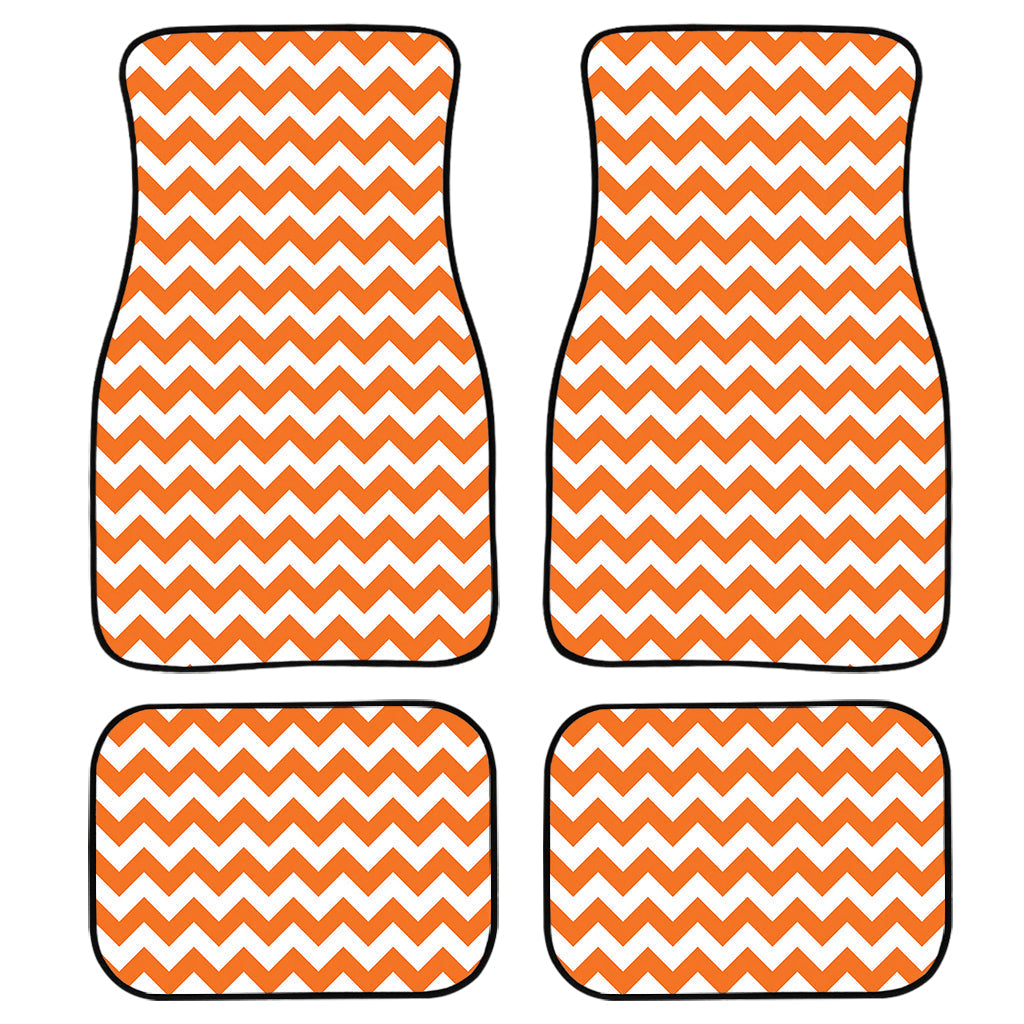 Orange And White Chevron Pattern Print Front And Back Car Floor Mats, Front Car Mat