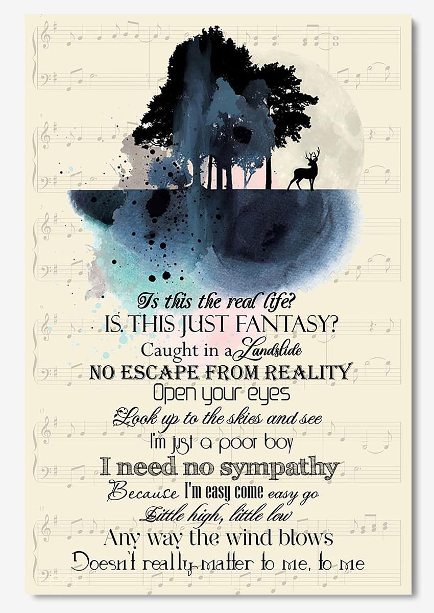 Bohemian Rhapsody Lyrics Trees And Deer Wall Art For Queen Fan Home Decor Poster