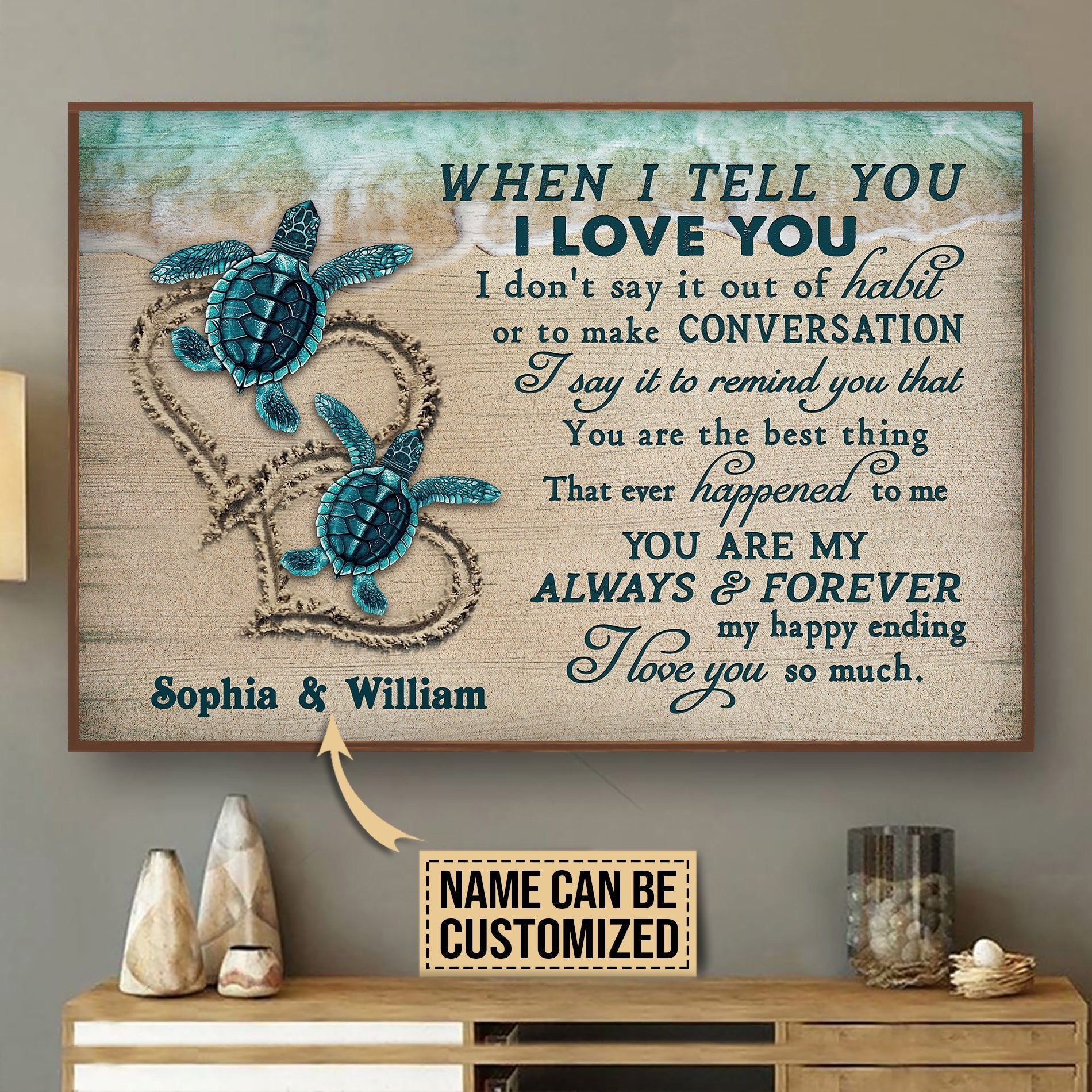 Aeticon Gifts Personalized Blue Sea Turtle When I Tell You Canvas Mom Dad Gift Home Decor