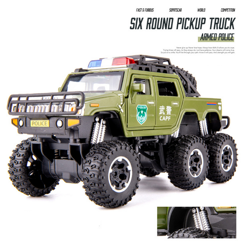 1/28 Hummer H2 Pickup Alloy Police Car Model Diecast Metal Toy Off-road Vehicles Car Model Simulation Sound Light Kids Toys Gift alx