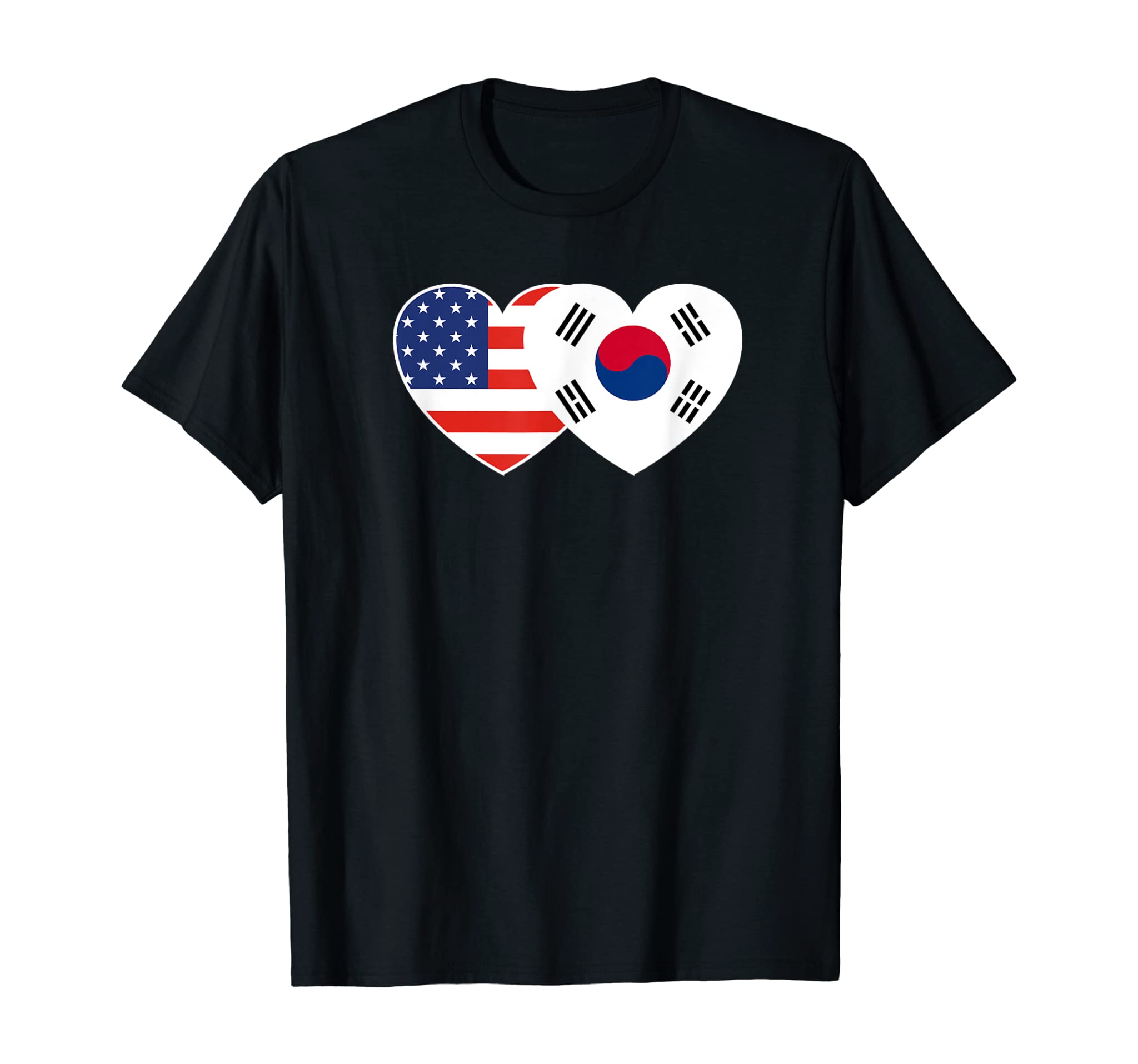 South Korea USA Flag Twin Heart T Shirt for Korean Americans