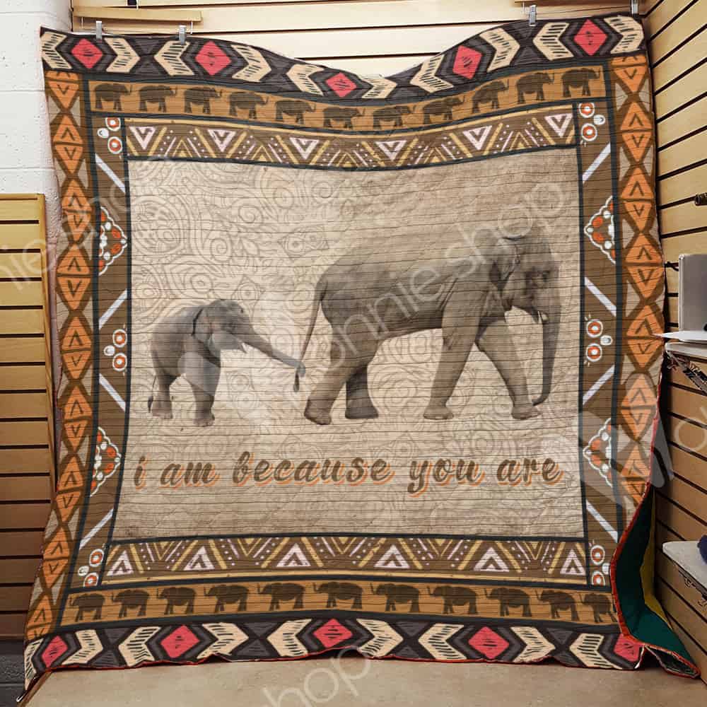 Mommy Elephant Walks Baby  I Am Because You Are  Quilt Blanket