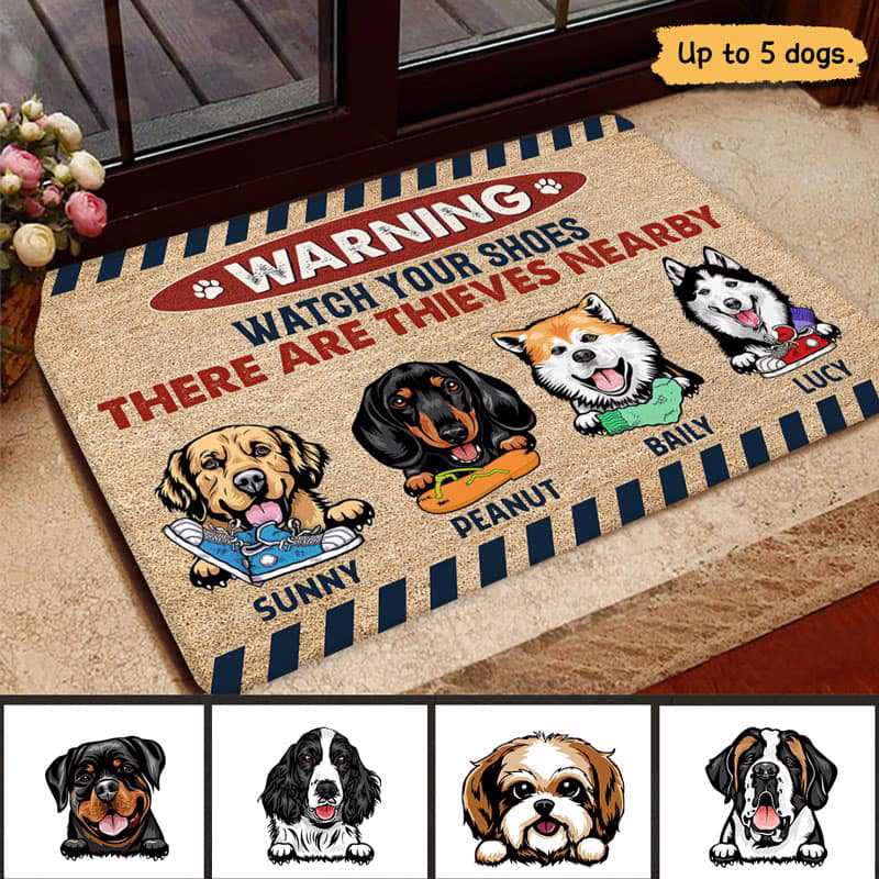 Watch Your Shoes Dogs Personalized Doormat