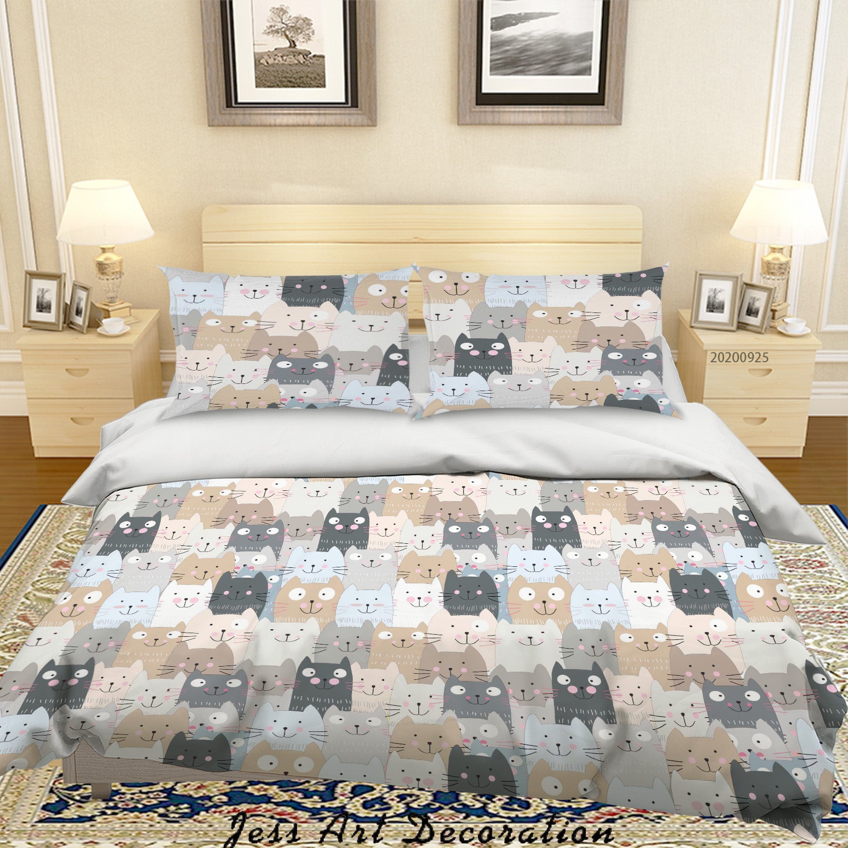 3D Cartoon Animal Cat Pattern Quilt Cover Set Bedding Set Duvet Cover Pillowcases Wj 6406