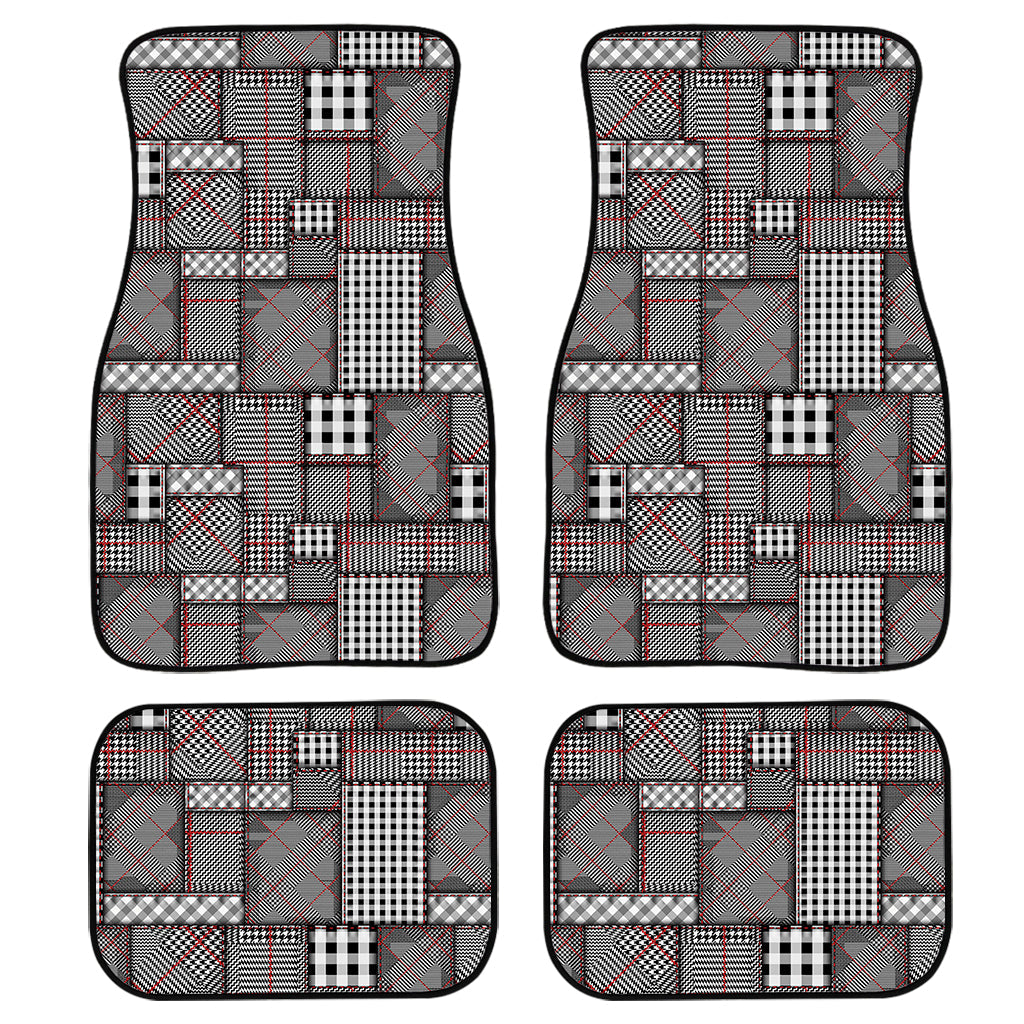 Glen Plaid Patchwork Pattern Print Front And Back Car Floor Mats, Front Car Mat