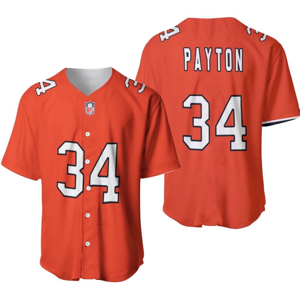 Chicago Bears Walter Payton #34 NFL Great Player American Football Team Custom Game Orange 3D Designed Allover Gift For Bears Fans Baseball Jersey