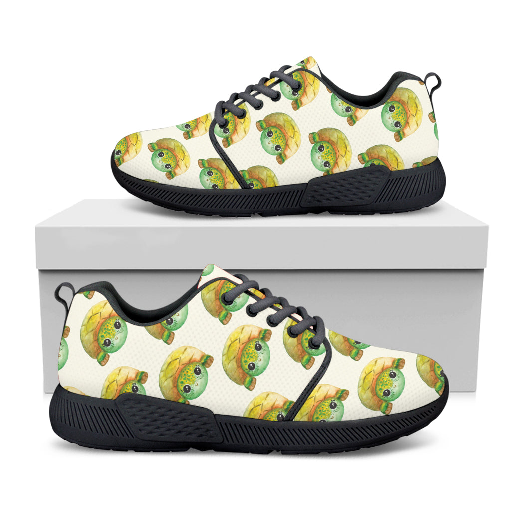 Watercolor Turtle Pattern Print Black Athletic Shoes