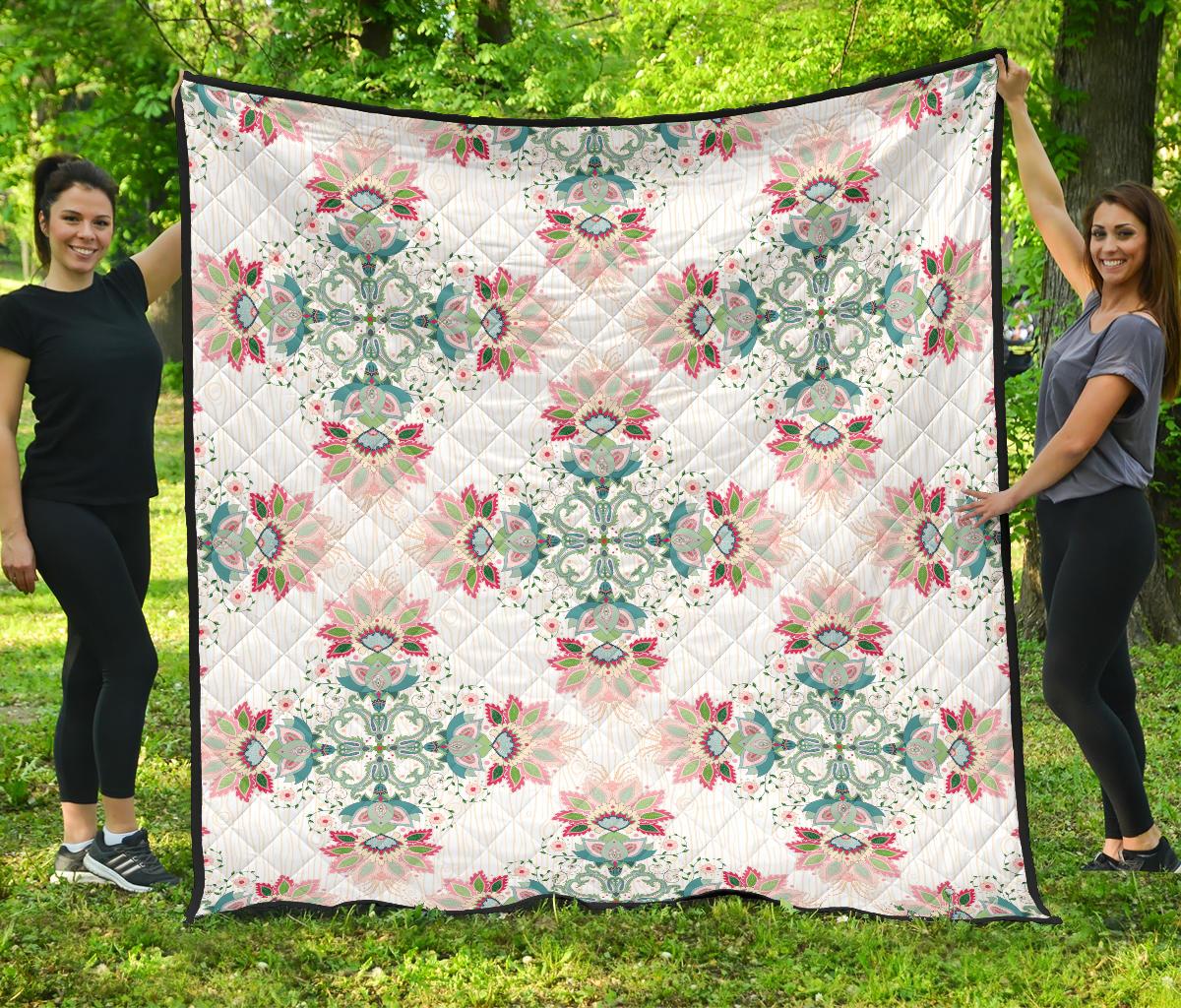 Square Floral Indian Flower Pattern Premium Quilt