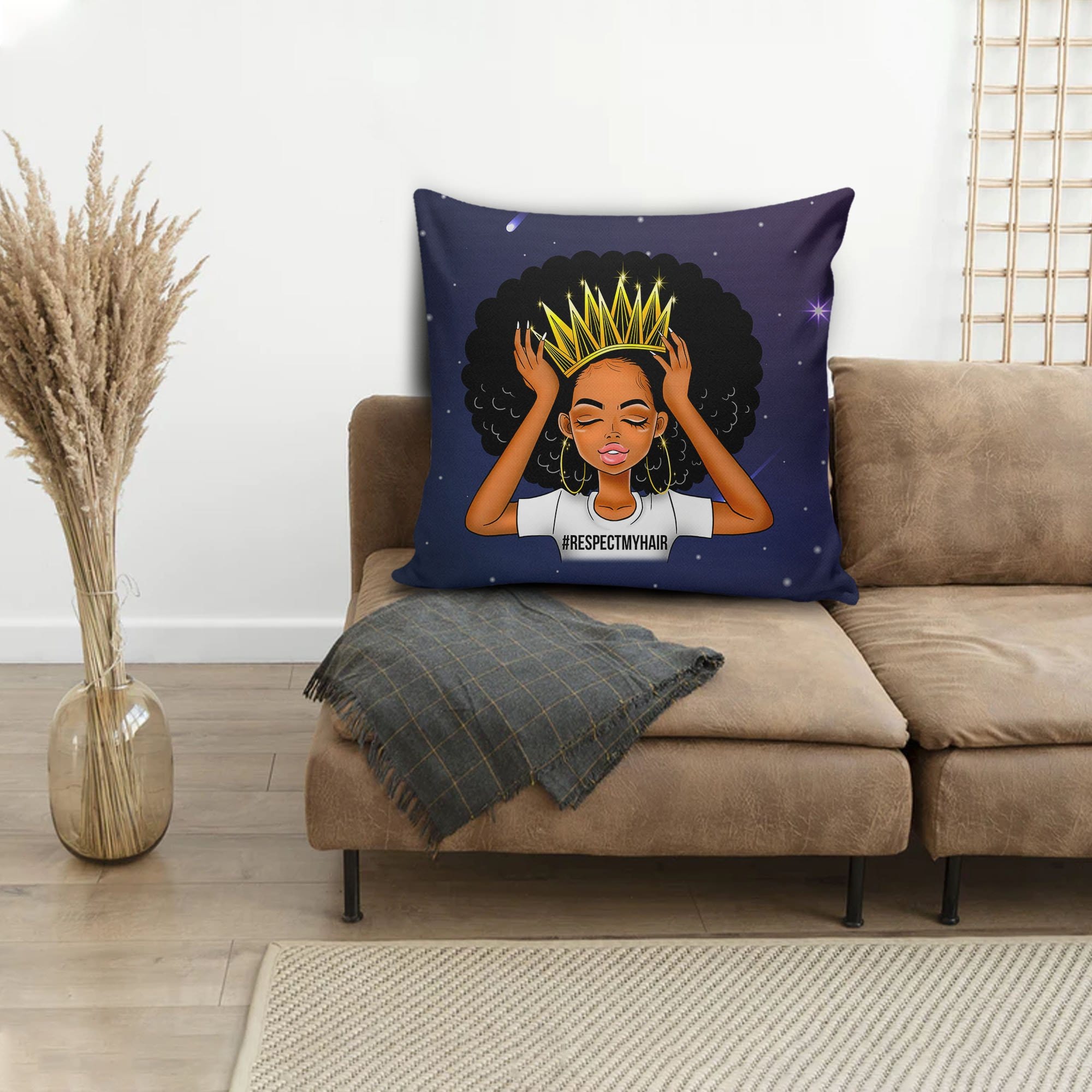 African American Throw Pillows Respect My Hair Pretty Black Girl Square Throw Pillow African Decor Pillows