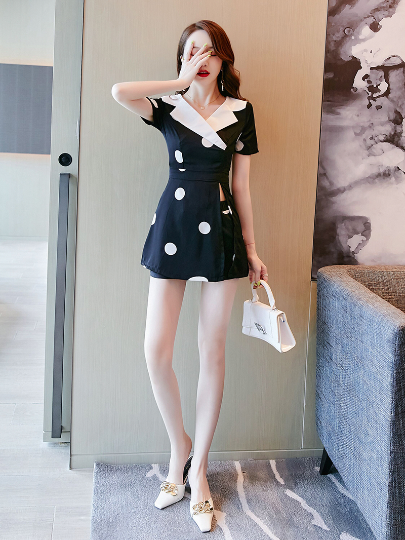 Women Pants 2-Piece Set 2022 Female Spring Summer Polka Dot Suit Lady Shirt Tops+ Wide leg Pants Two-Piece Suit Profession Suit alx