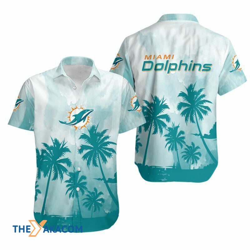 Miami Dolphins Beach Coconut Trees Great Gift Short Sleeve Hawaii Shirt Ha104023