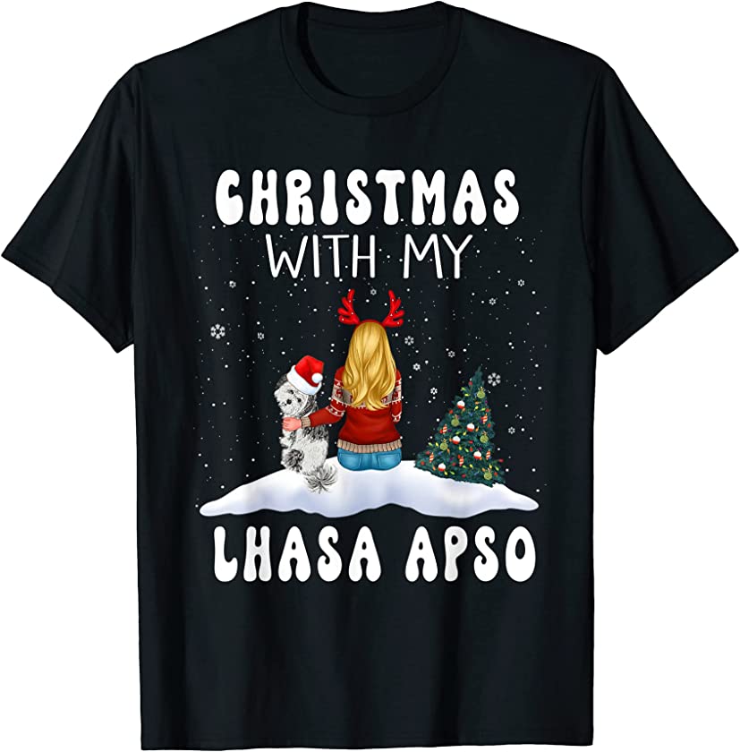 Christmas With My Lhasa Apso Dog Puppy Funny Xmas T-Shirt