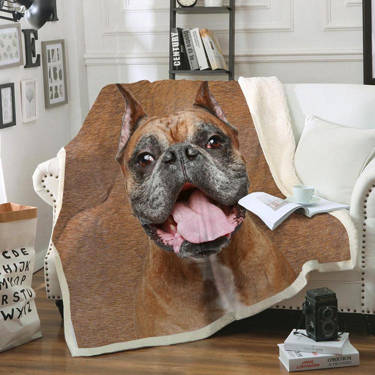 Boxer Dog Portrait Fur Printed Blanket