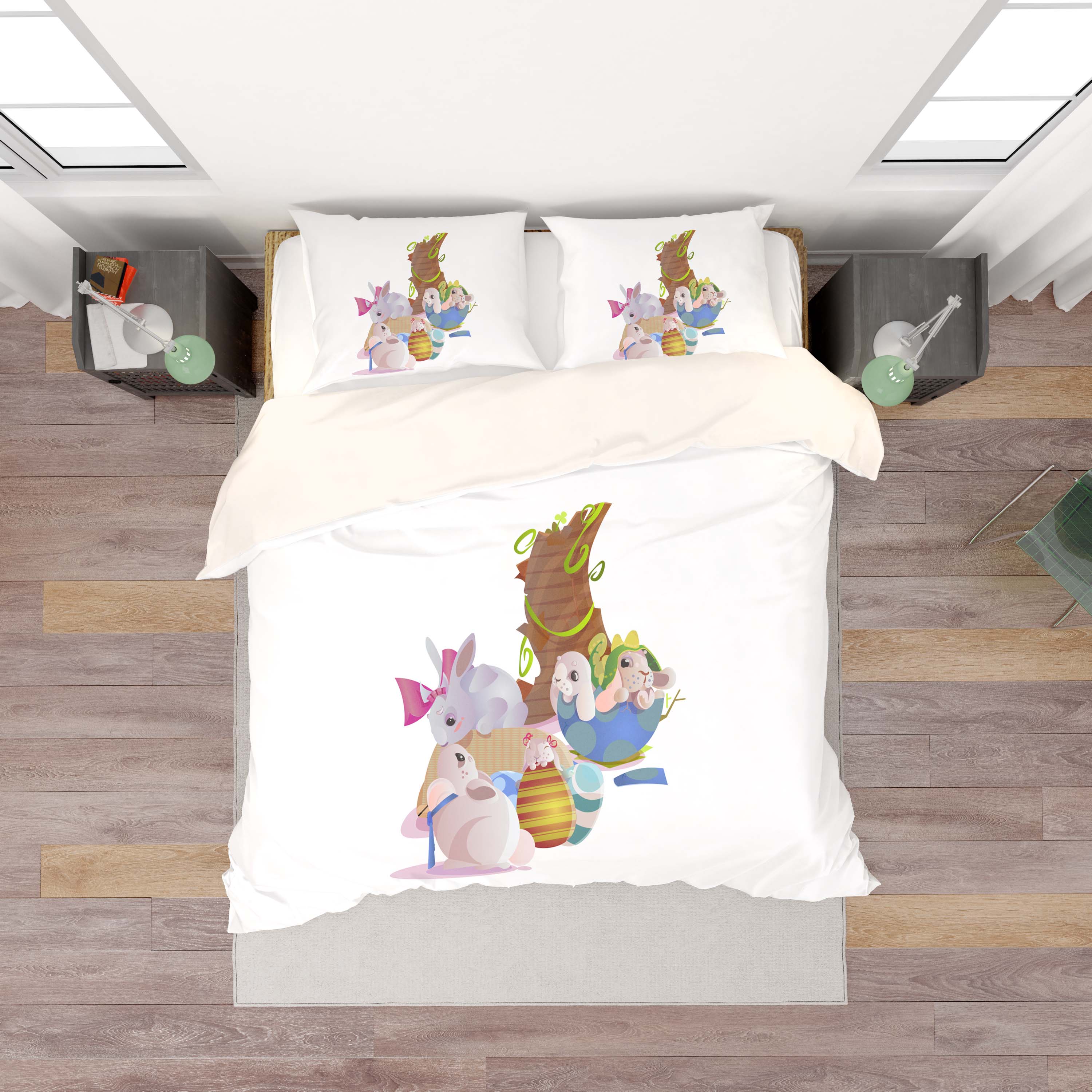 3D White Cartoon Rabbit Eggs Quilt Cover Set Bedding Set Duvet Cover Pillowcases Sf30