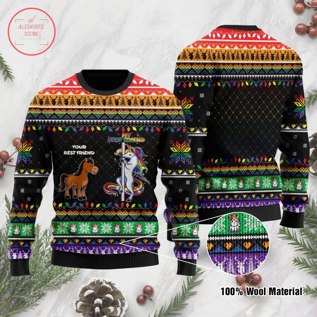 Your Best Friend My Best Friend Horse And Unicorn Lgbt Ugly Sweater