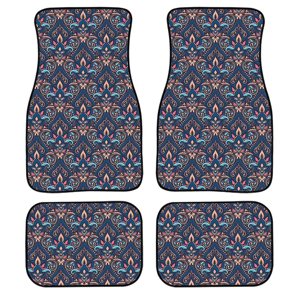 Damask Boho Pattern Print Front And Back Car Floor Mats, Front Car Mat