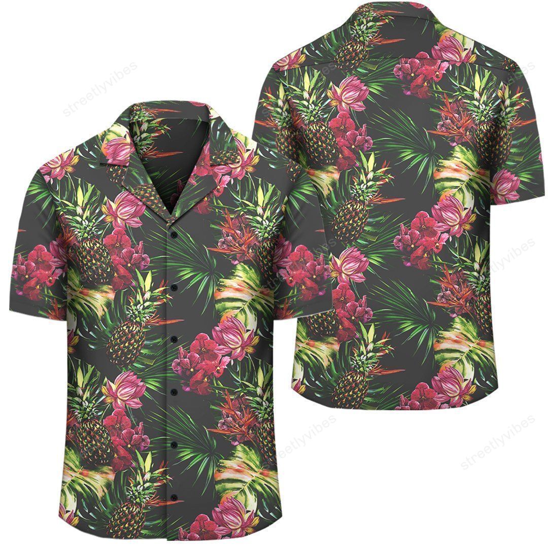 Hawaiian Palm Leaves Pineapples Jungle Leaf Shirt Ah Ha56009