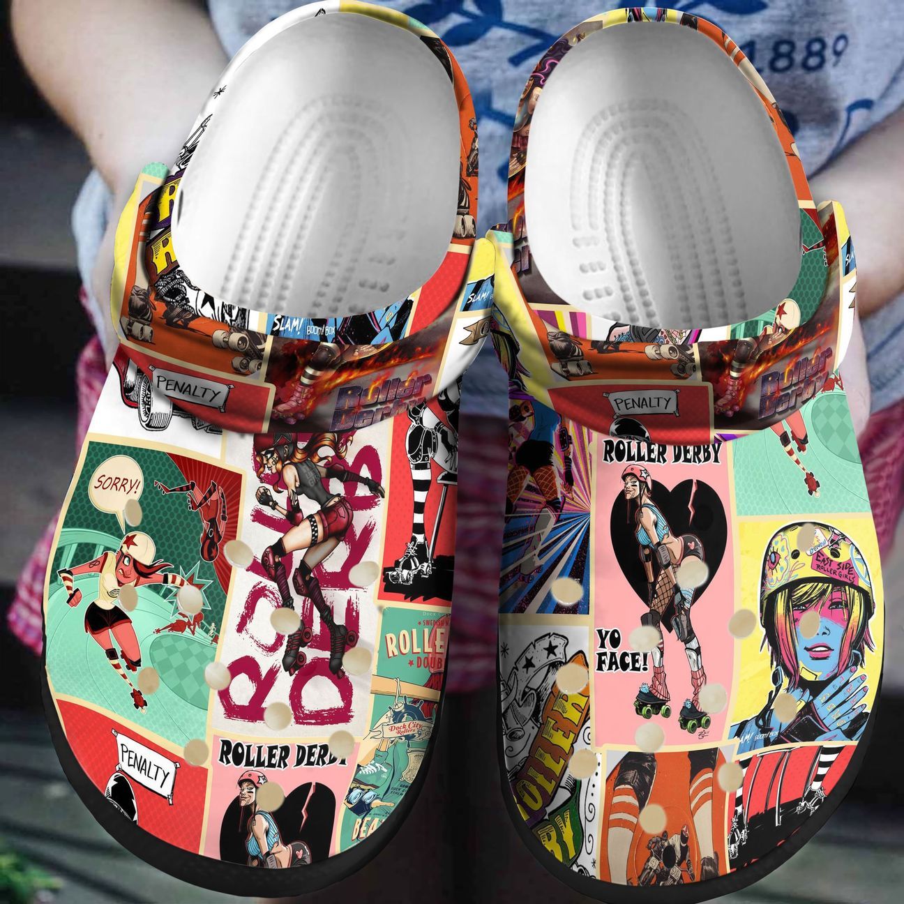 Roller Derby Personalized Clog, Custom Name, Text, Color, Number Fashion Style For Women, Men, Kid, Print 3D Roller Derby