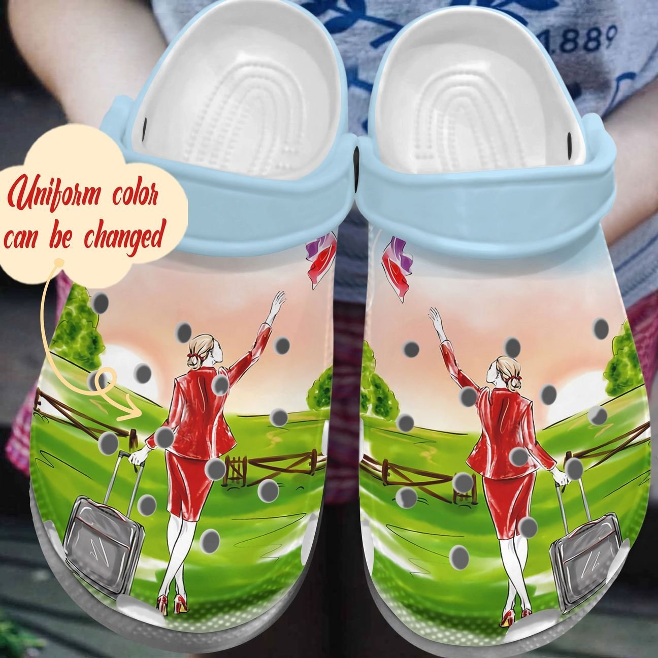 Flight Attendant Personalized Clog, Custom Name, Text, Color, Number Fashion Style For Women, Men, Kid, Print 3D Colorful Uniform