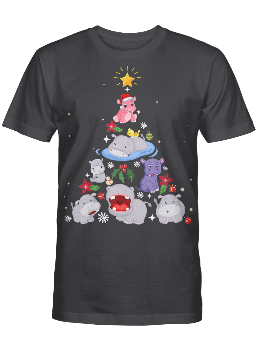 AmazeStyleZ Santa’s Reindeer, Ugly Christmas Sweater, Christmas Gift Ideas, Funny Hippo Christmas Tree T-Shirt