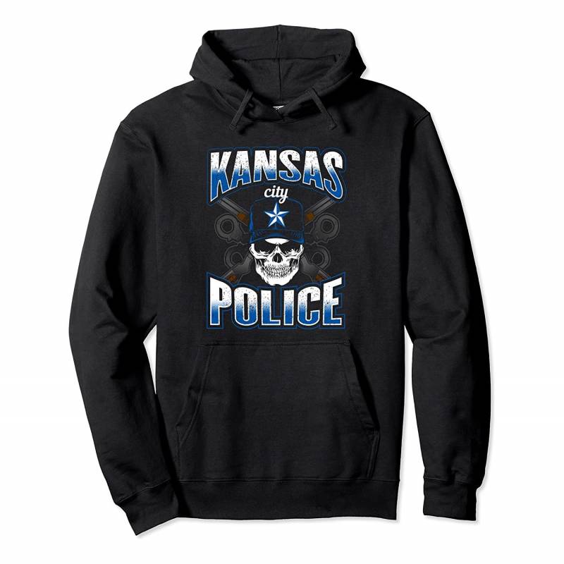 Kansas City Police Department Graphic Skull Guns Thin Blue Pullover Hoodie, T Shirt, Sweatshirt