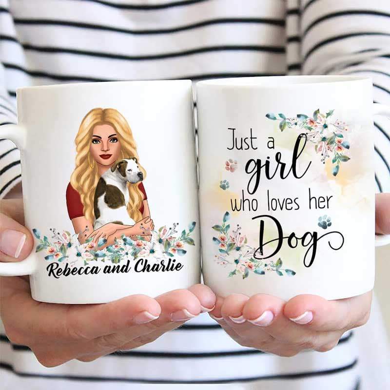 Dog Mom Floral Woman Holding Dog Personalized Coffee Mug