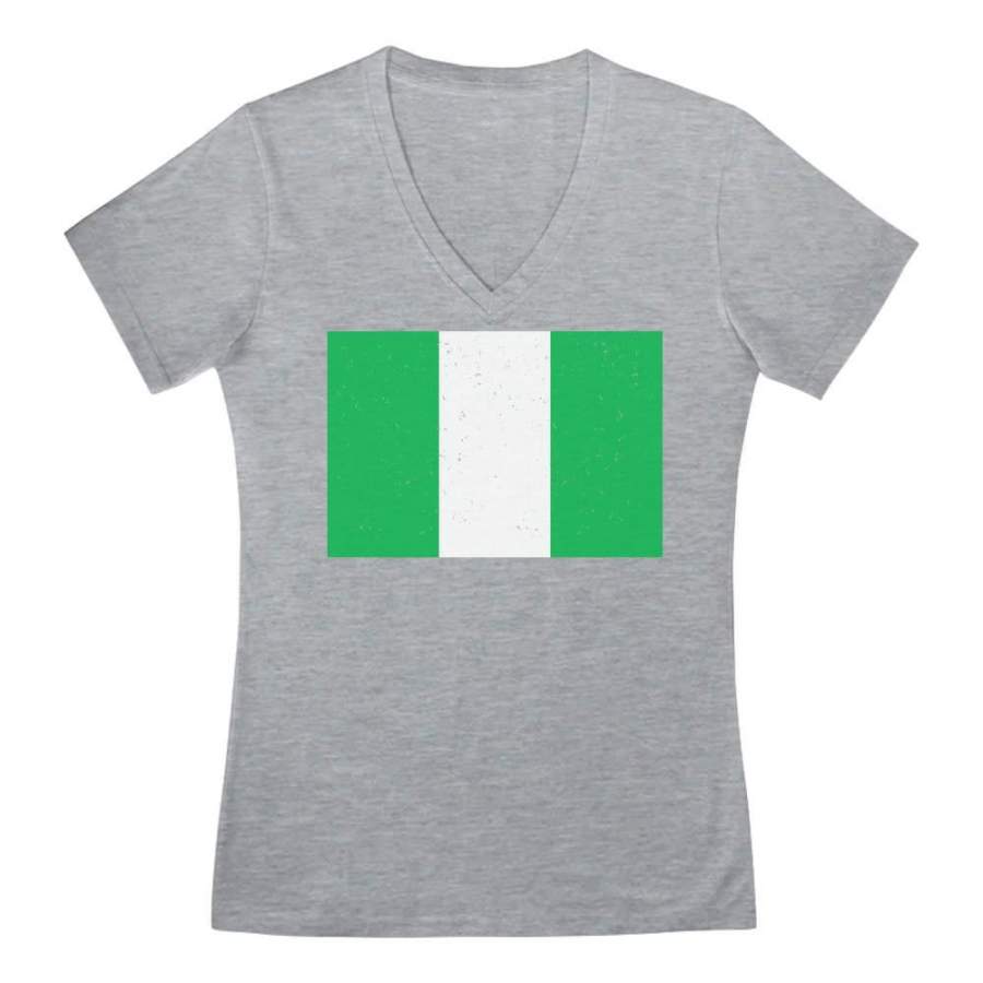 Vintage Nigeria Flag V-Neck Fitted Women T-Shirt