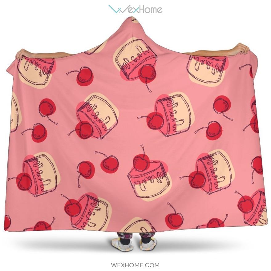 Cake Cherry Pattern Hooded Blanket