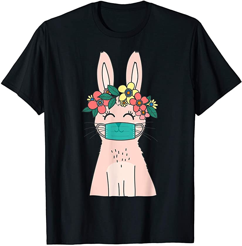 Masked Peep Cute rabbit with Mask and floral for Easter 2021 T-Shirt