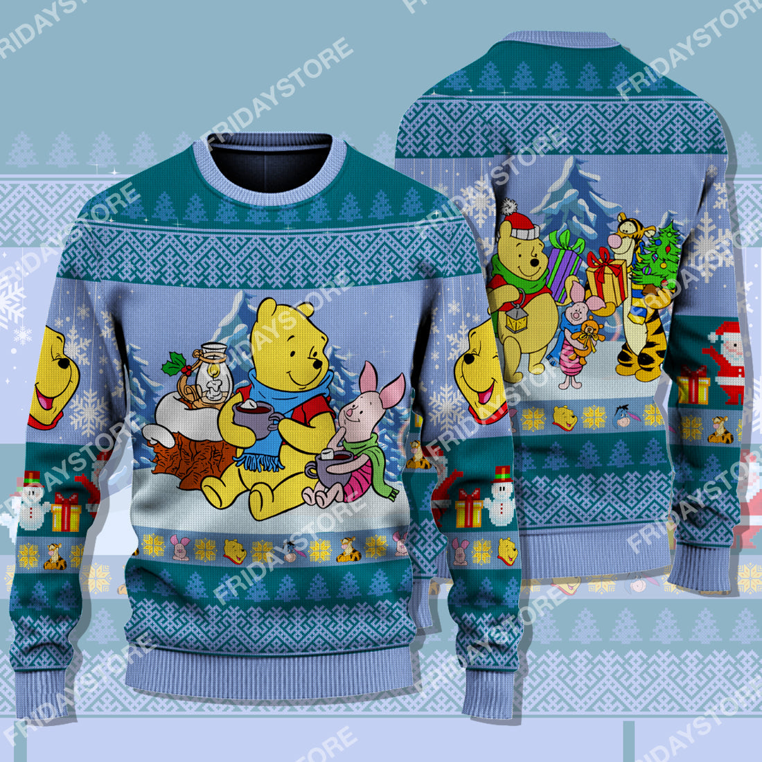 Unifinz Dn Wtp Sweater Pooh And Piglet Hot Cocoa Christmas Ugly Sweater Cute High Quality Dn Wtp Ugly Sweater 2022