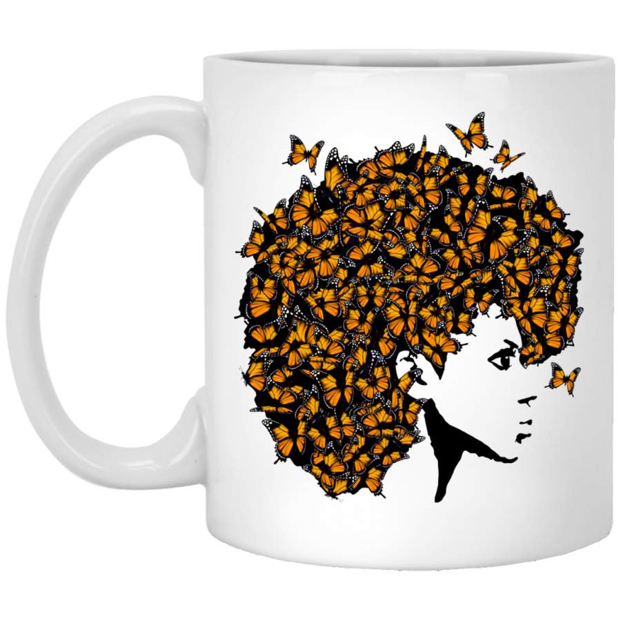 African American Coffee Mug Butterflies Hair Black Girl 11oz – 15oz White Mug