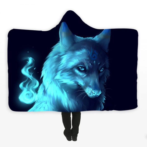 Animal Hooded Blankets – Animal Series Fox Blue Fleece Hooded Blanket