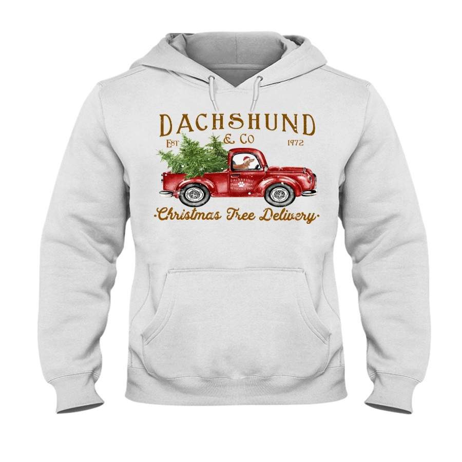 Wiener Puppy Drives Red Christmas Red Truck Hoodie