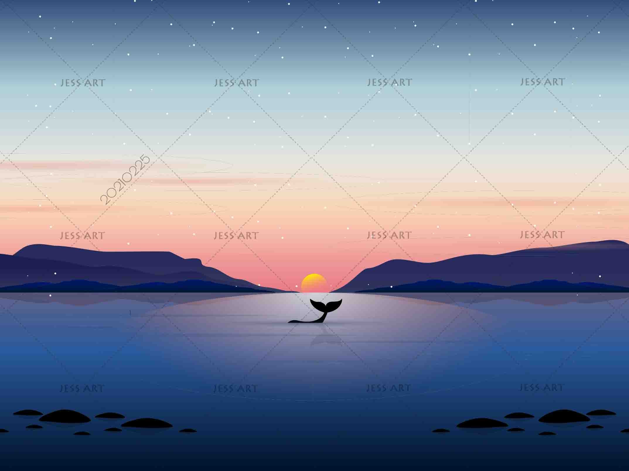 3D Whale Sunset Sky Lake Wall Mural Wallpaper Lqh 250