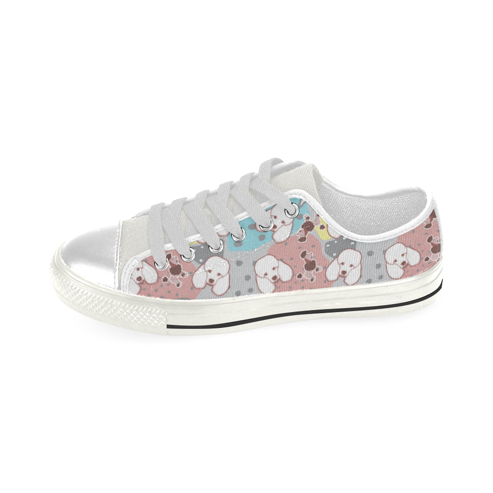 Poodle Pattern White Low Top Canvas Shoes for Kid