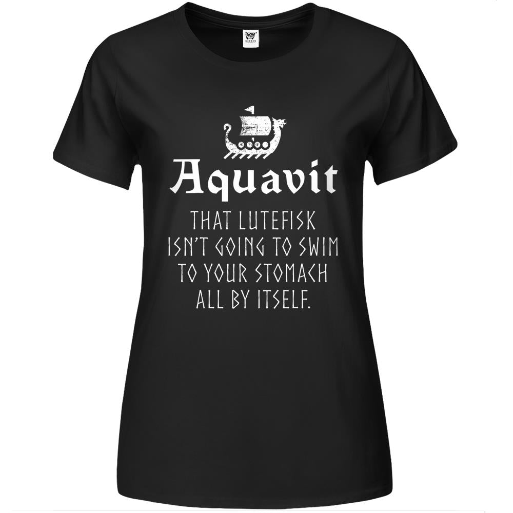 Funny Scandinavian Saying Aquavit Lutefisk Viking Ship Premium Womens Tshirts