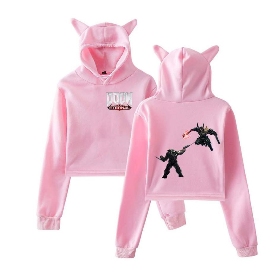 Doom Eternal Girl Hoodie Bunny Ear Hoodie Game Party Hoodie Ideal Present