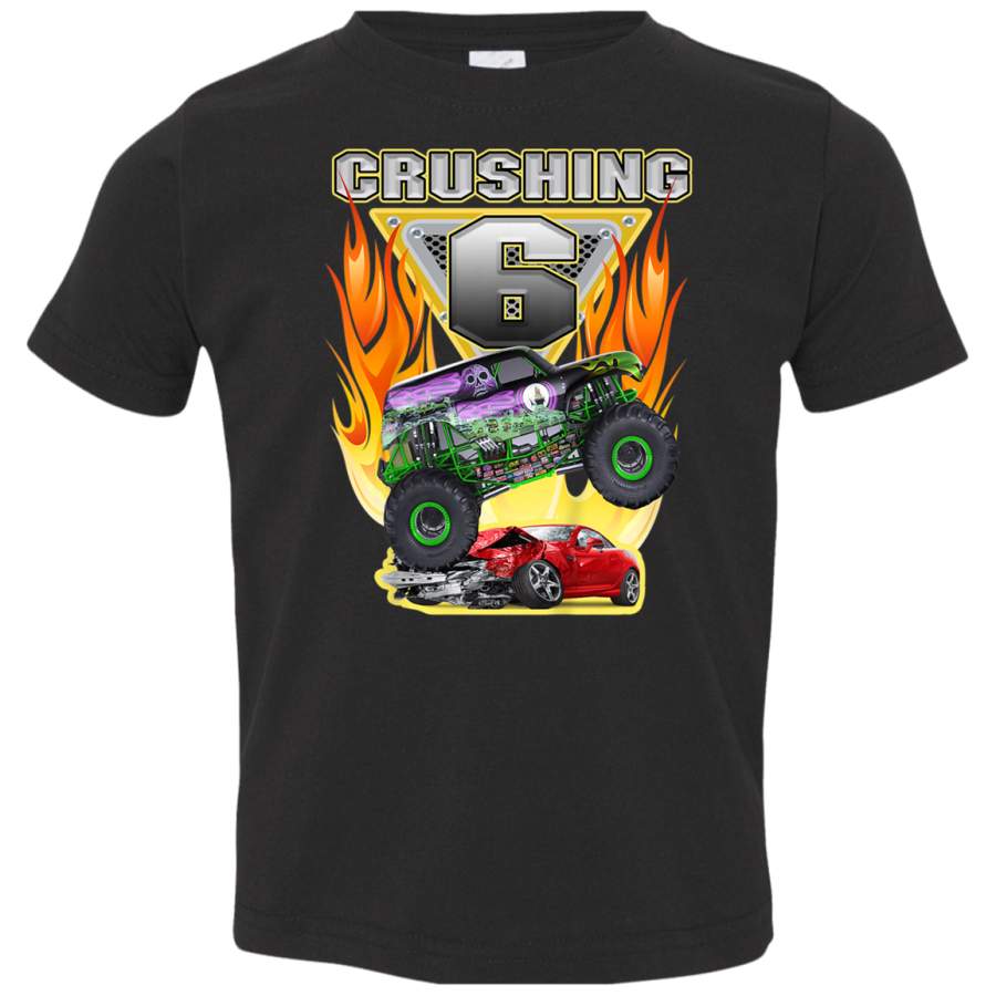 Kids Crushing being 6 Monster Truck Six Years Old 6th Birthday TShirt 3321 Rabbit Skins Toddler Jersey T-Shirt