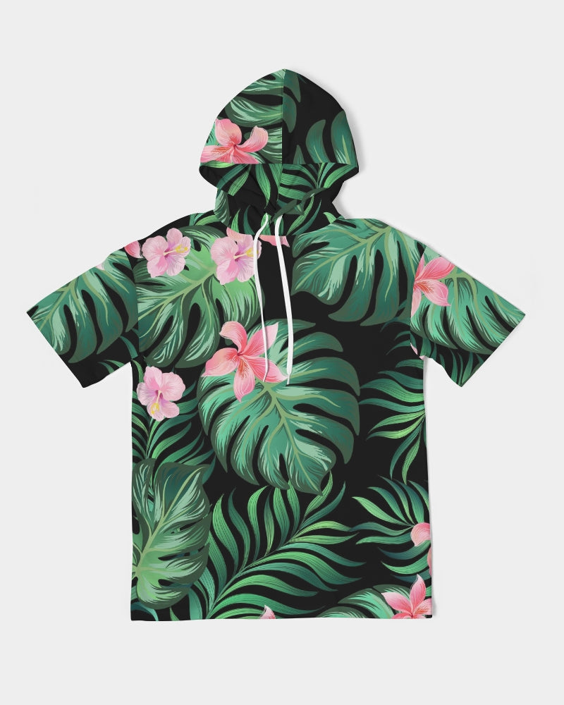 Summer Palm Leaves And Flowers Men’S Premium Heavyweight Short Sleeve Hoodie