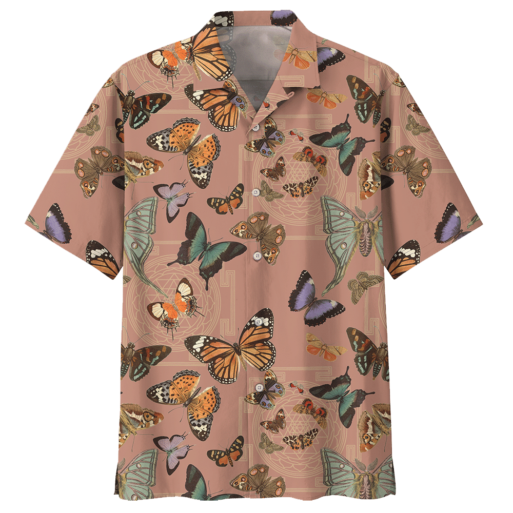 Butterfly Pink Nice Design Unisex Hawaii Print Aloha Short Sleeve Casual Shirt Ha75618