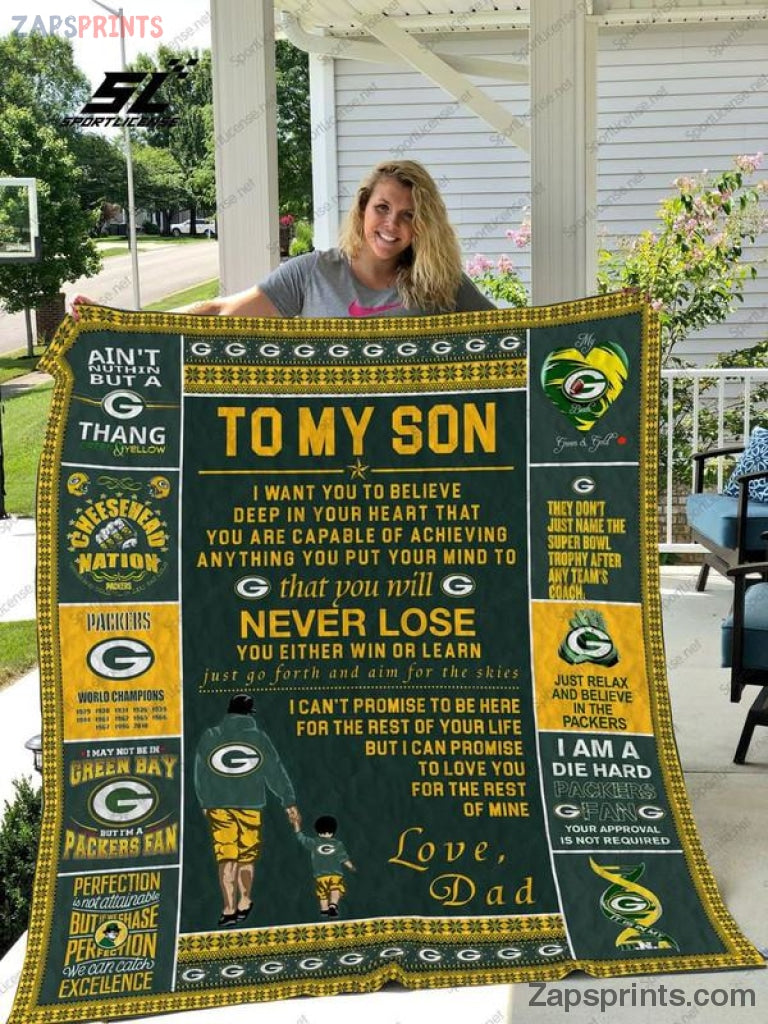 Green Bay Packers To My Son Love Dad 3 D Printing Quilt Gift For Fan Football Lovers