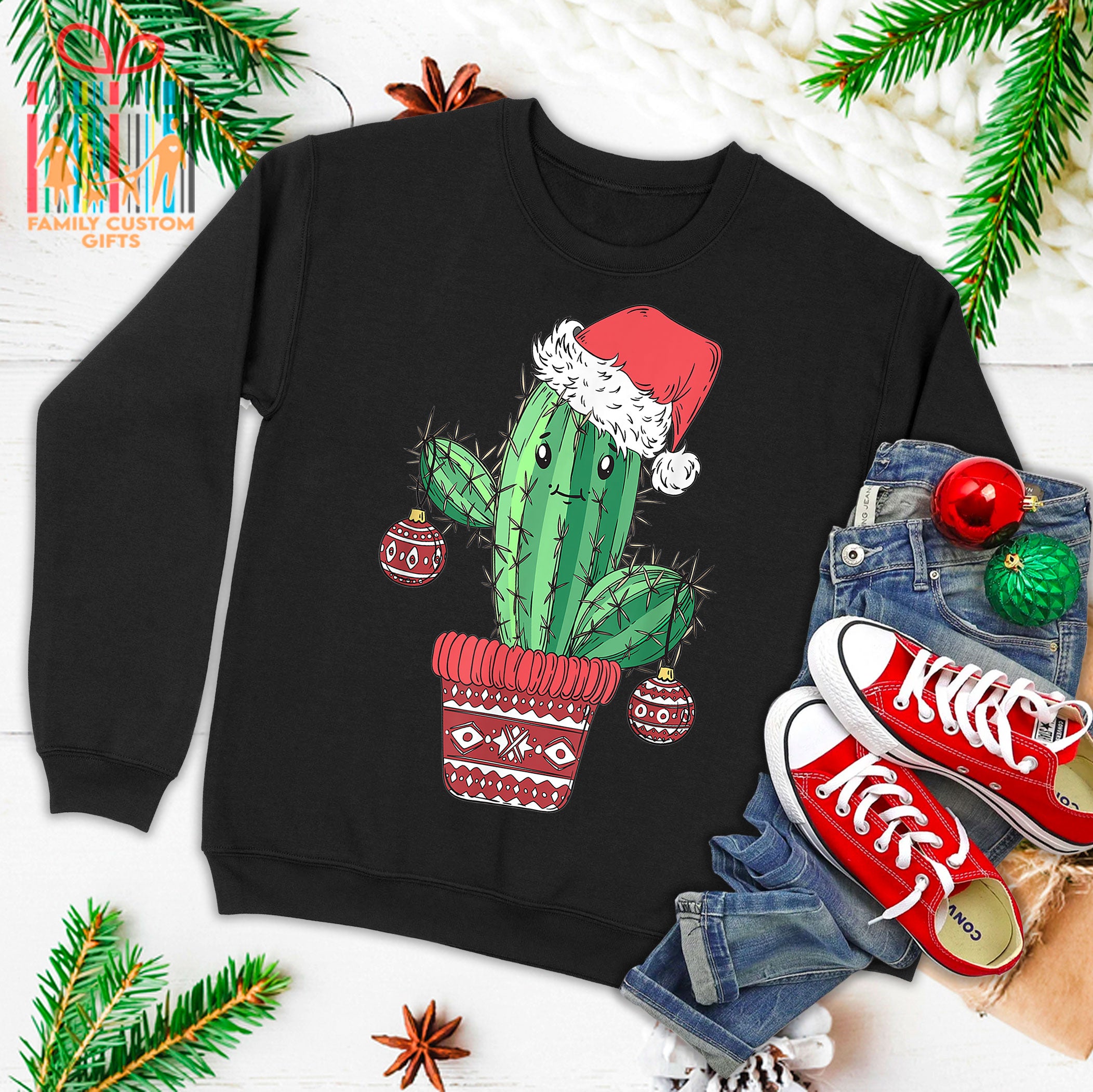 Cactus Christmas Tree Santa Xmas Succulent Plant Lover Ugly Christmas Sweater T-Shirt