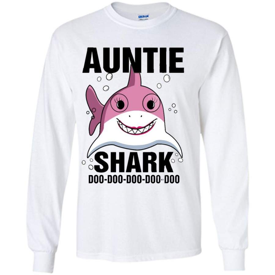 Auntie Shark Doo Doo Doo Doo Doo Doo (w) – Gildan Long Sleeve Shirt