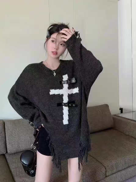 Y-L Harajuku Gothic Punk Knitted Sweaters Women Winter Vintage Fashion Y2k Tops Hole Casual Korean Oversized Pullovers 2022 New alx