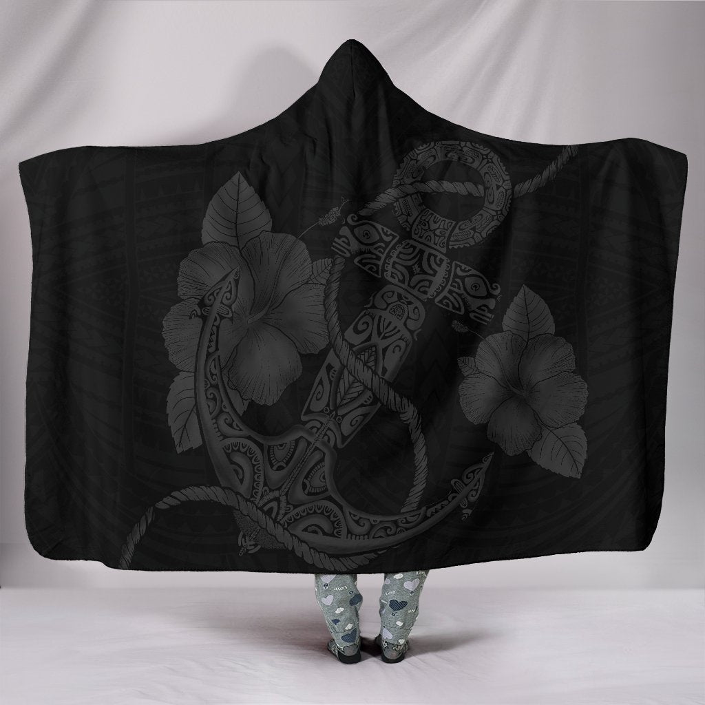 Anchor Gray Poly Tribal Hooded Blanket