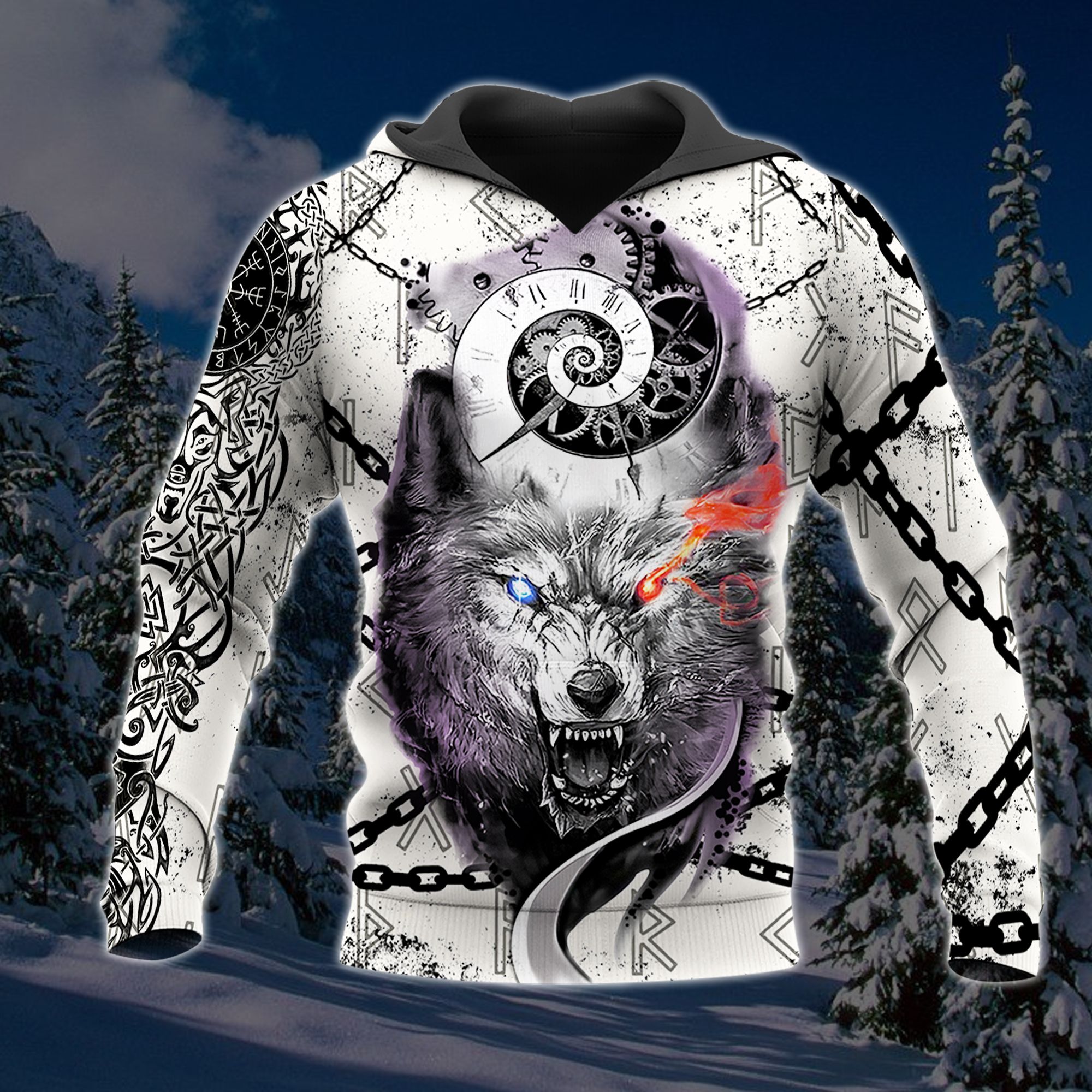 AmazeStyleZ Viking Warrior Fenrir Viking Gray Wolf Tattoo Hoodie/Sweater